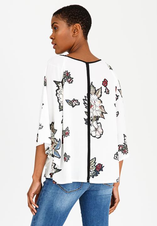 Revenge - Floral Blouse with Piping White