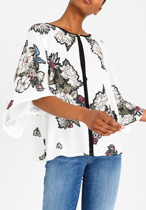 Revenge - Floral Blouse with Piping White