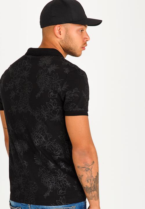 GUESS - Stream Floral Vine Polo Black