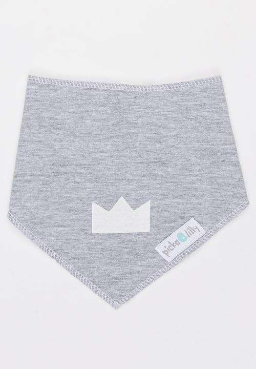 Pickalilly - Printed Crown Bandana Bib Grey