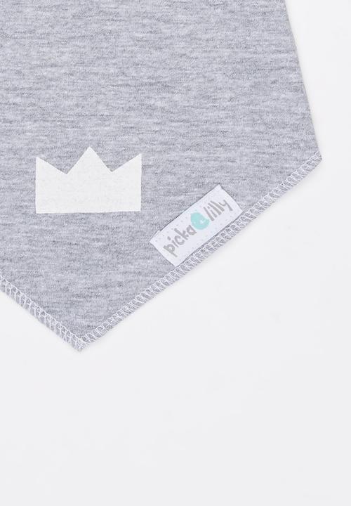 Pickalilly - Printed Crown Bandana Bib Grey