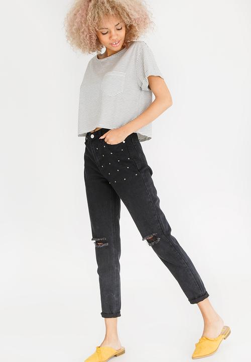 c(inch) - Boxy Cropped T-shirt Black and White