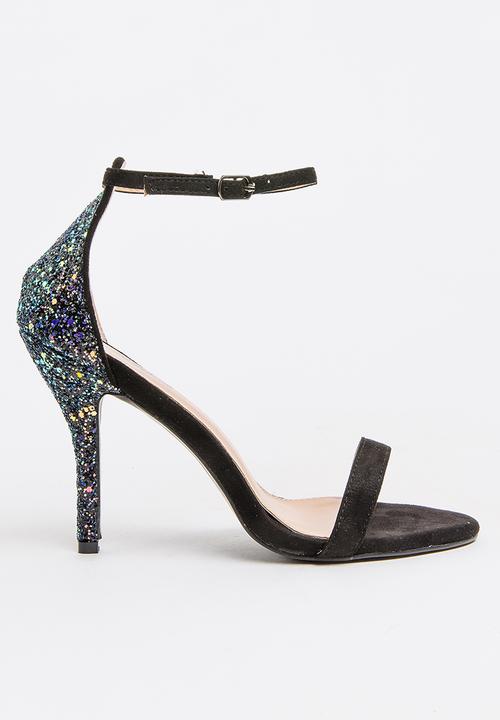 black glitter heels with strap