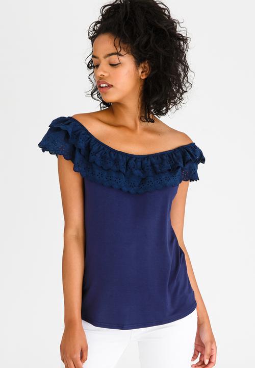 edit - Frilly Lace Top with Elastic Band Navy