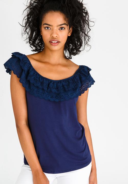 edit - Frilly Lace Top with Elastic Band Navy