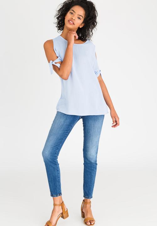 edit - Tie-sleeve Blouse Pale Blue