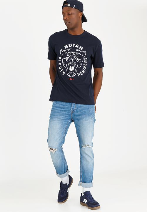 Butan - Hidden Panthers Glow In The Dark Cotton T-shirt Navy