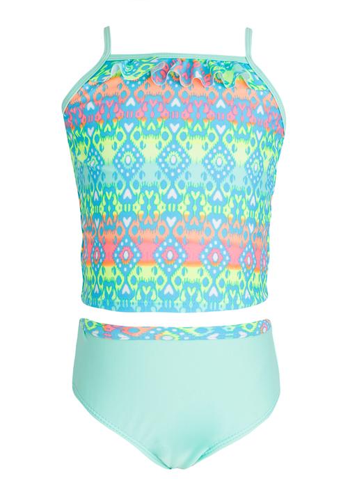 Pop Candy - Patterned Two Piece Swimsuit Set Mid Green