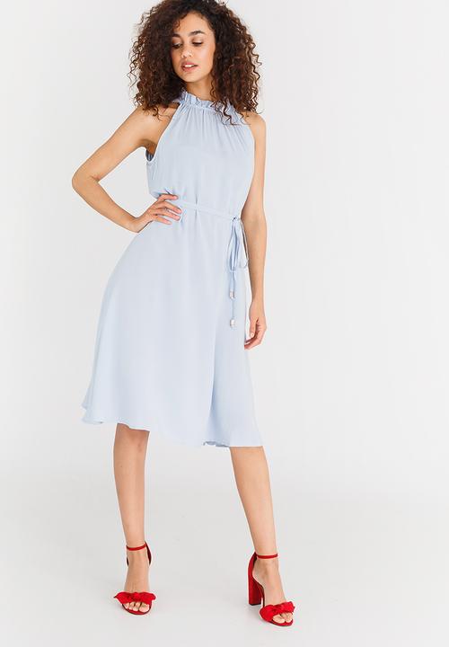 pale blue halter neck dress