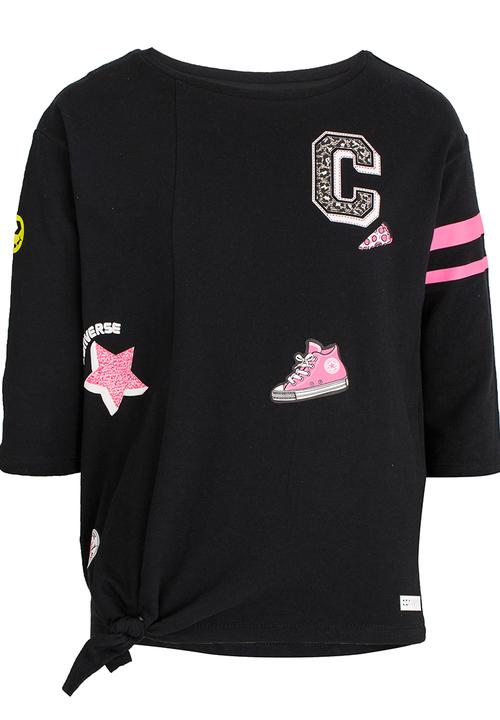 Converse - Tie-Front Patches Patches Knit Top Black