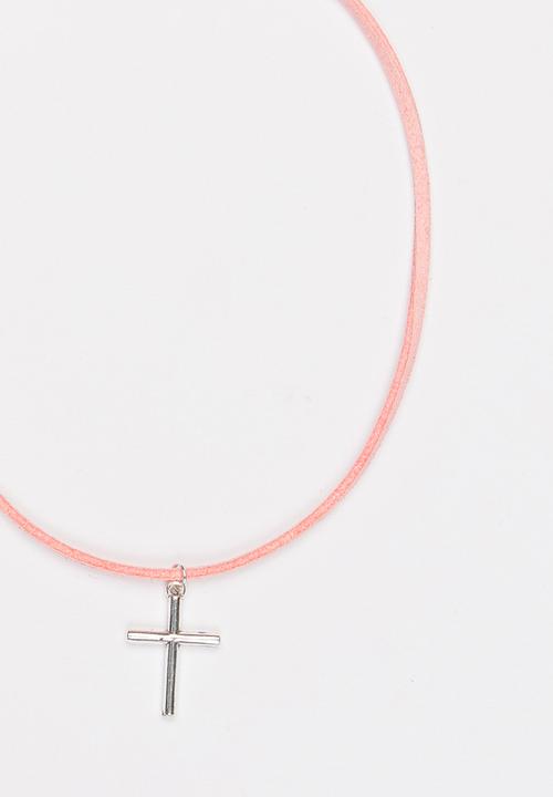 Jewels and Lace - Cross Chocker Mid Pink