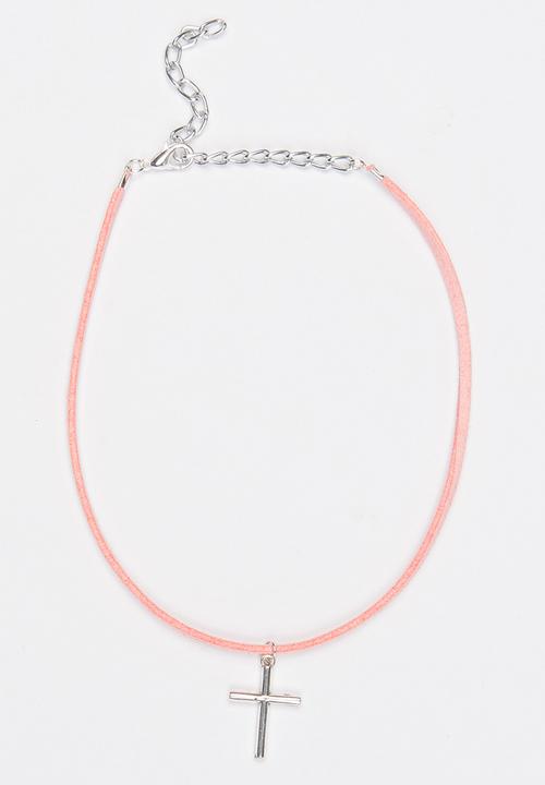 Jewels and Lace - Cross Chocker Mid Pink