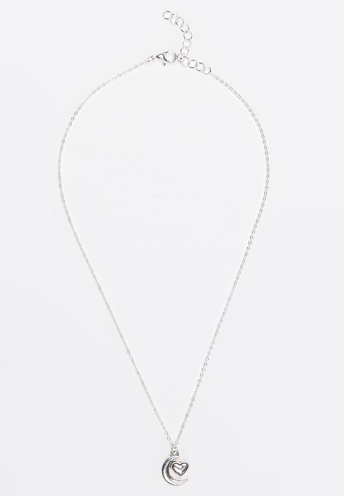 Jewels and Lace - Heart Moon Necklace Silver