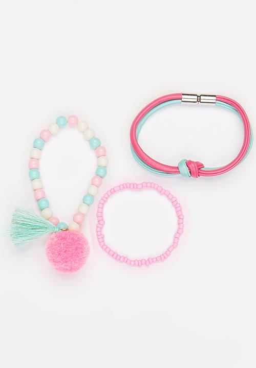 Jewels and Lace - Pom Pom Bracelet Set Multi-colour