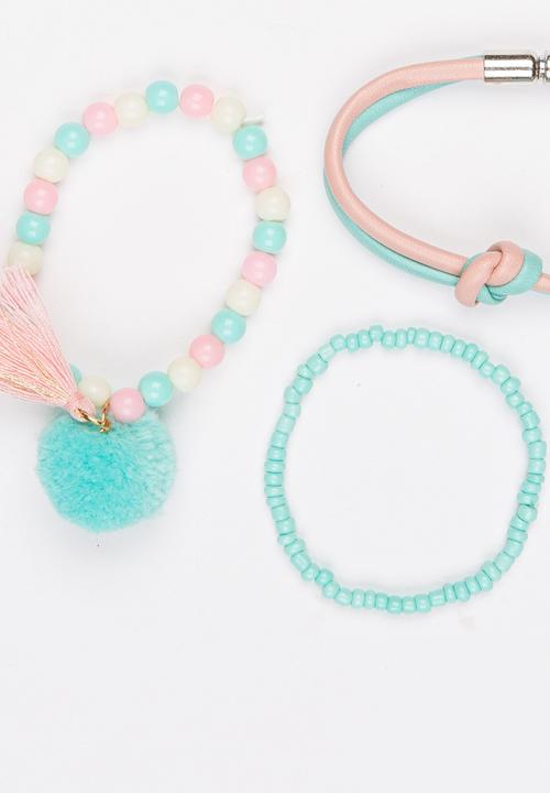 Jewels and Lace - Pom Pom Bracelet Set Multi-colour