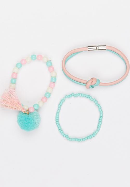 Jewels and Lace - Pom Pom Bracelet Set Multi-colour