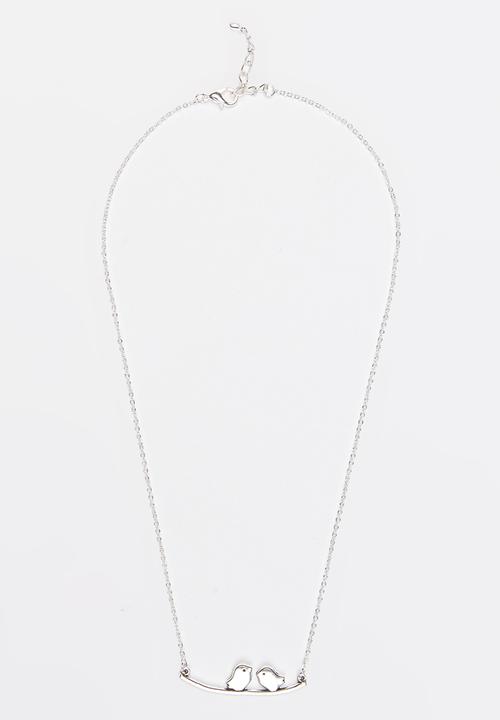 Jewels and Lace - Two Birds on A Branch Necklace  Silver