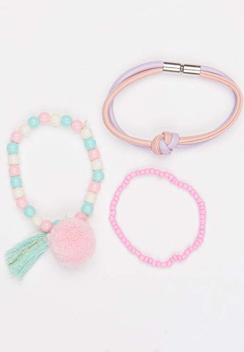 Jewels and Lace - Pom Pom Bracelet Set Multi-colour