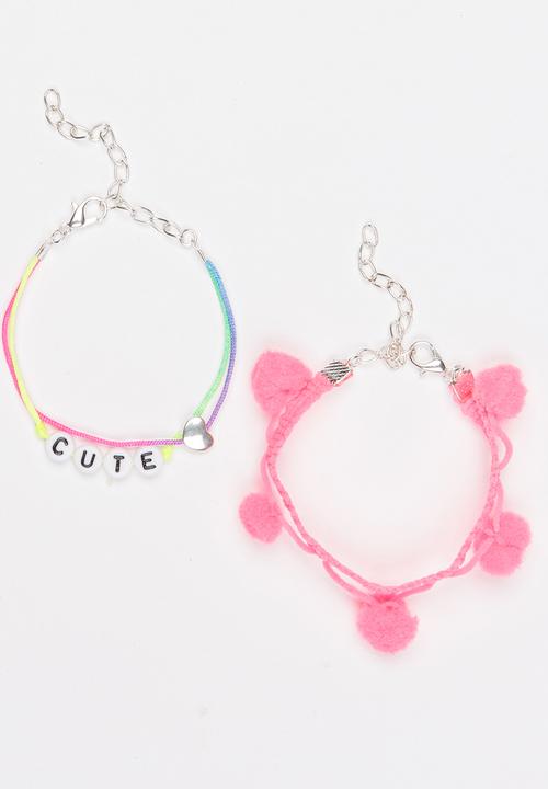 Jewels and Lace - Pom Pom Bracelet Set Mid Pink
