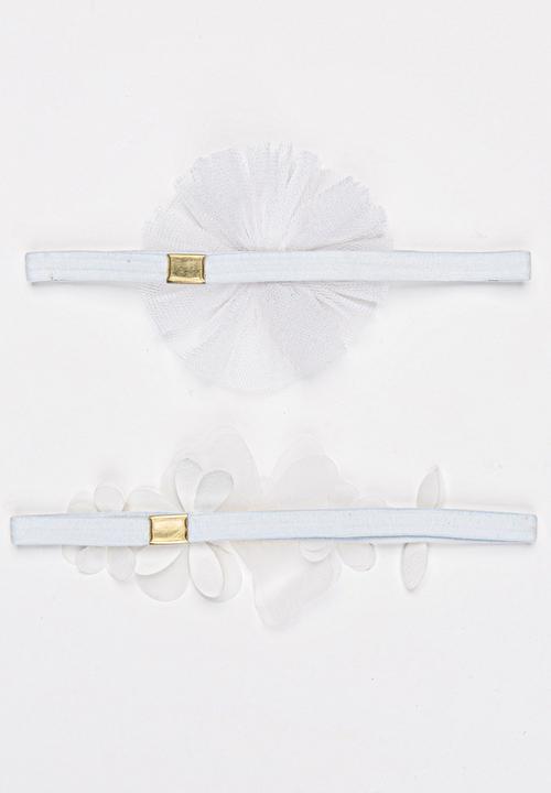 Jewels and Lace - Twin Pack Floral Rhinestone Headbands White