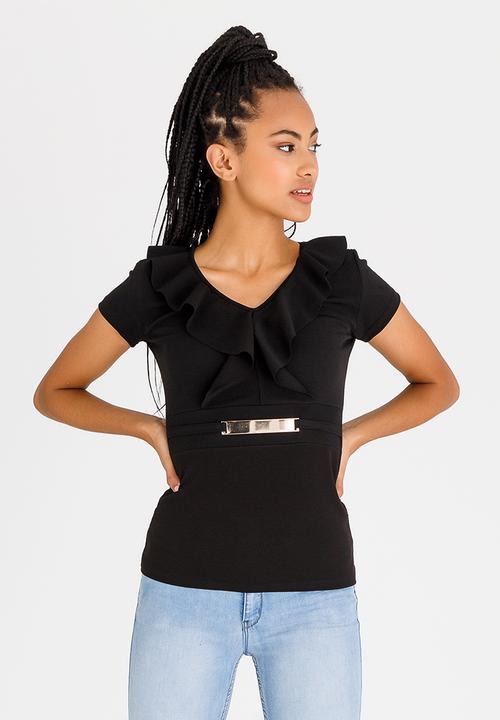 edit - Ruffle Top with Trim Black