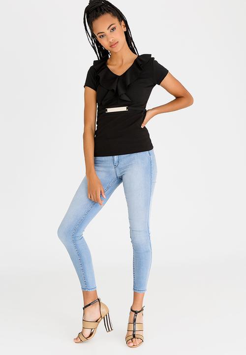edit - Ruffle Top with Trim Black