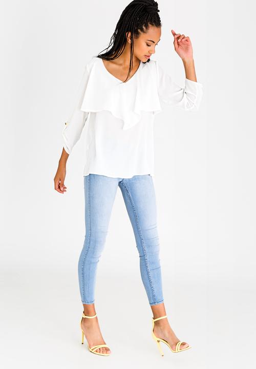 edit - 3/4 Sleeve Blouse with Frills Cream