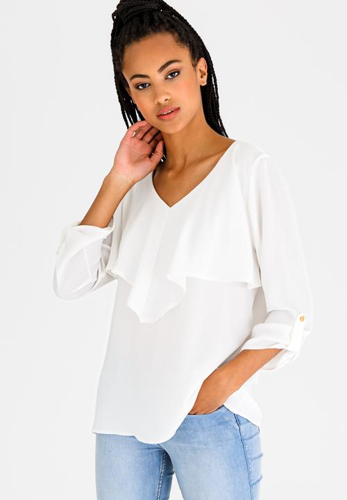 edit - 3/4 Sleeve Blouse with Frills Cream