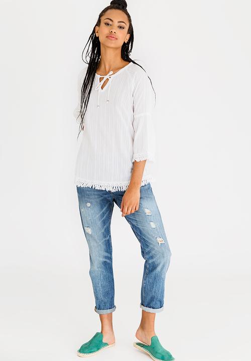 G Couture - Flared Sleeve Top with Necktie White