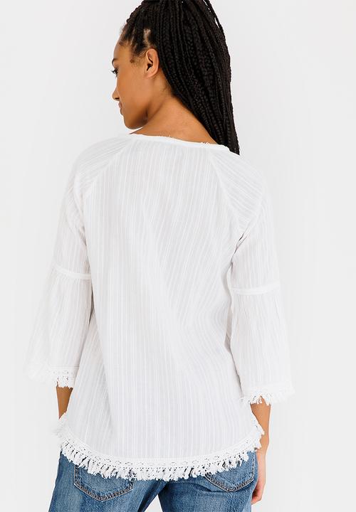 G Couture - Flared Sleeve Top with Necktie White