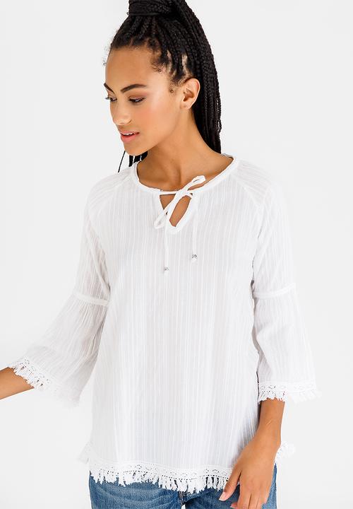 G Couture - Flared Sleeve Top with Necktie White