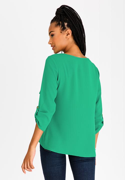 edit - 3/4 Sleeve Blouse with Frills Green