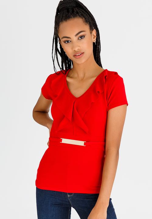 edit - Ruffle Top with Trim Red
