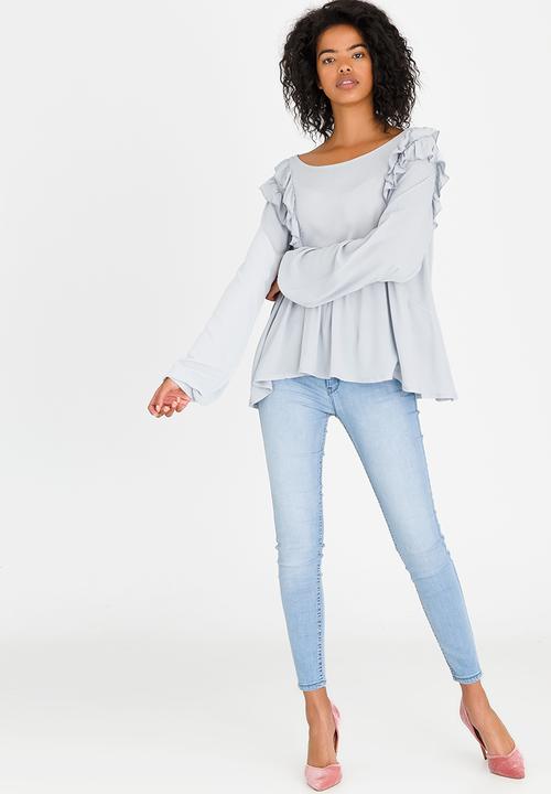 edit - Baby Doll Long-sleeve Blouse Pale Grey