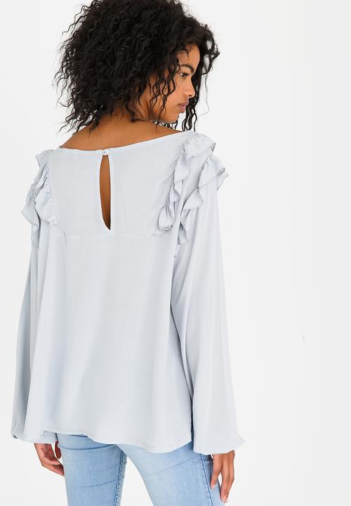 edit - Baby Doll Long-sleeve Blouse Pale Grey