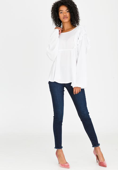 edit - Baby Doll Long-sleeve Blouse White