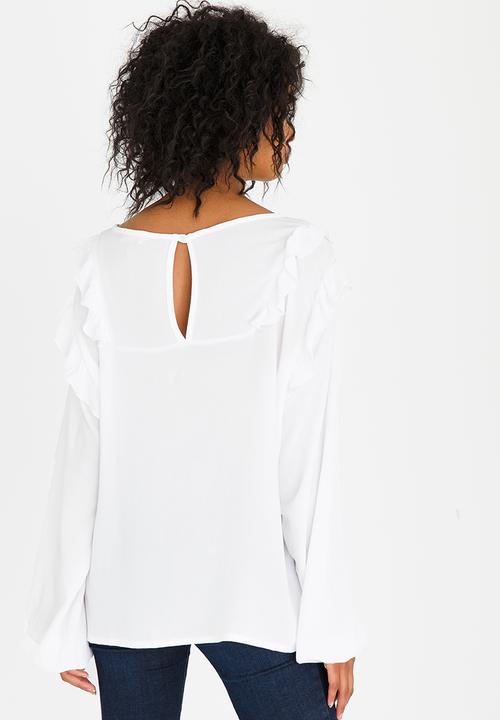 edit - Baby Doll Long-sleeve Blouse White
