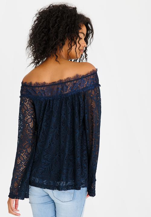 edit - Lace Bardot Blouse Navy