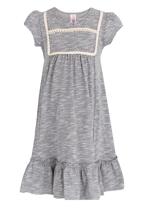 Eco Punk - Lace Trim Embroided Dress Grey