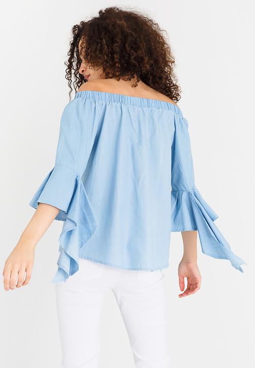 cath.nic - Bell Sleeve off The Shoulder Top Pale Blue