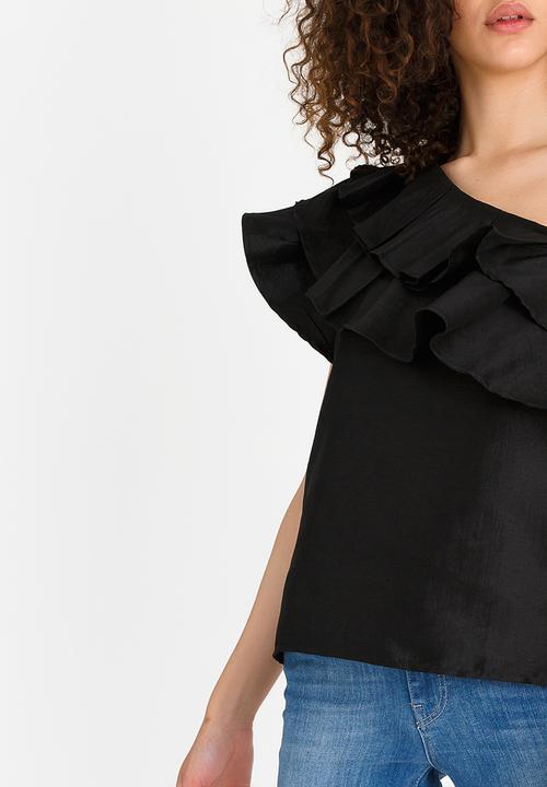 STYLE REPUBLIC - One Shoulder Frill Blouse Black