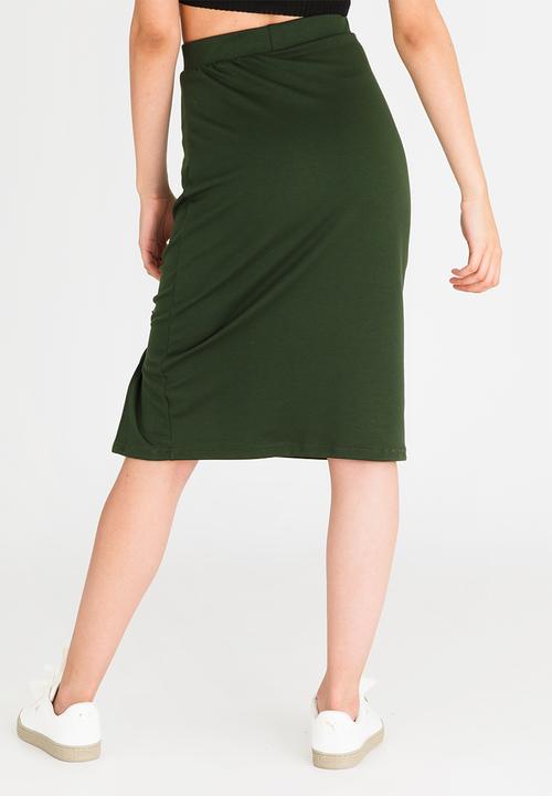 STYLE REPUBLIC - Lace-up Midi Skirt Dark Green