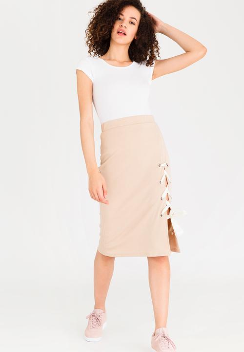 STYLE REPUBLIC - Lace-up Midi Skirt Stone