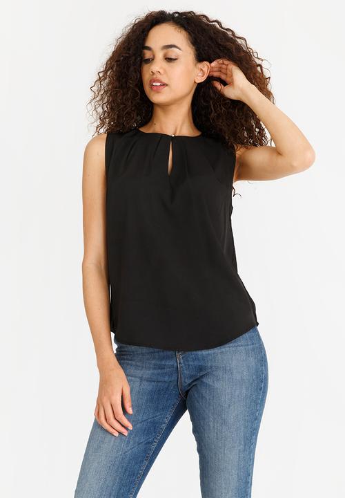 edit - Sleeveless Blouse with Front Pleats Black