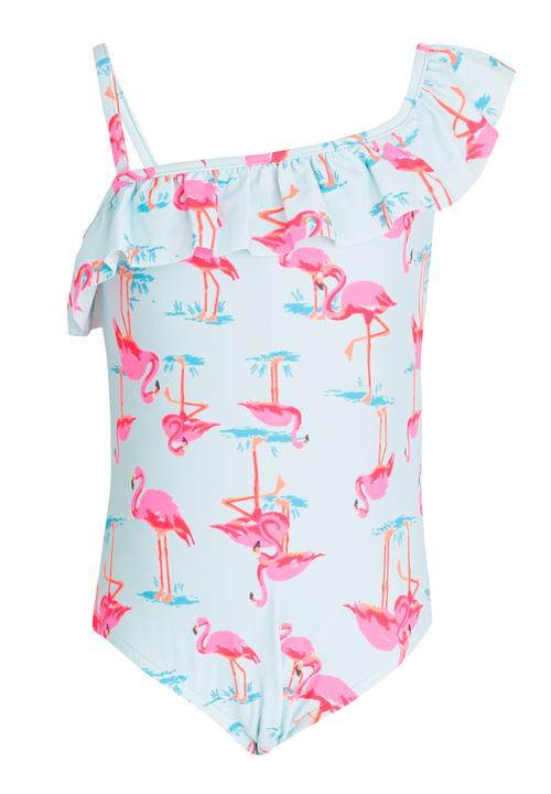 Pop Candy - Flamingo Printed Swimsuit Pale Blue