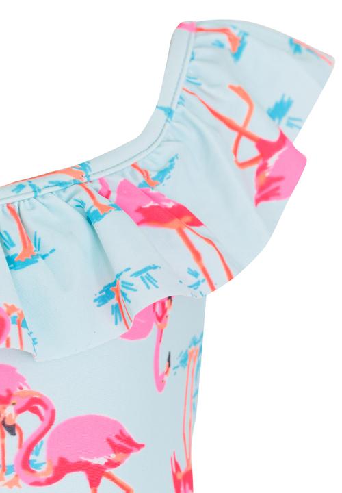 Pop Candy - Flamingo Printed Swimsuit Pale Blue