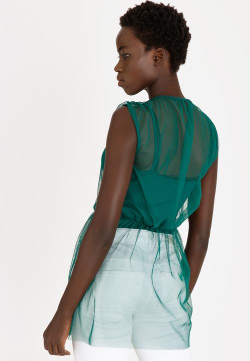 STYLE REPUBLIC - Mesh Overlay Bodysuit Dark Green