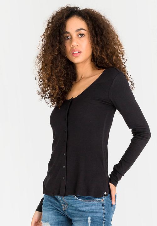 GUESS - Guess Freshman Snap Front Peplum Top Black