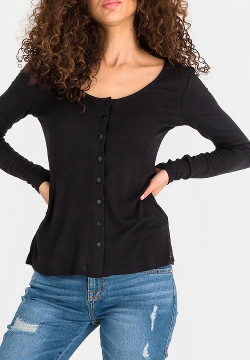 GUESS - Guess Freshman Snap Front Peplum Top Black