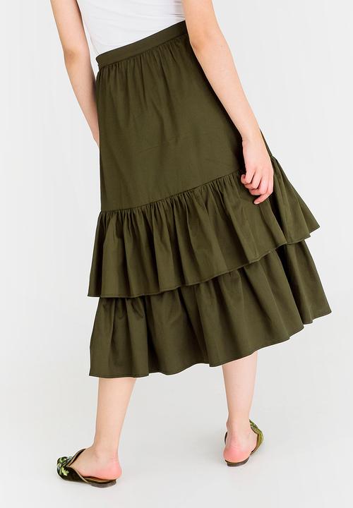 STYLE REPUBLIC - Frill Midi Skirt Dark Green